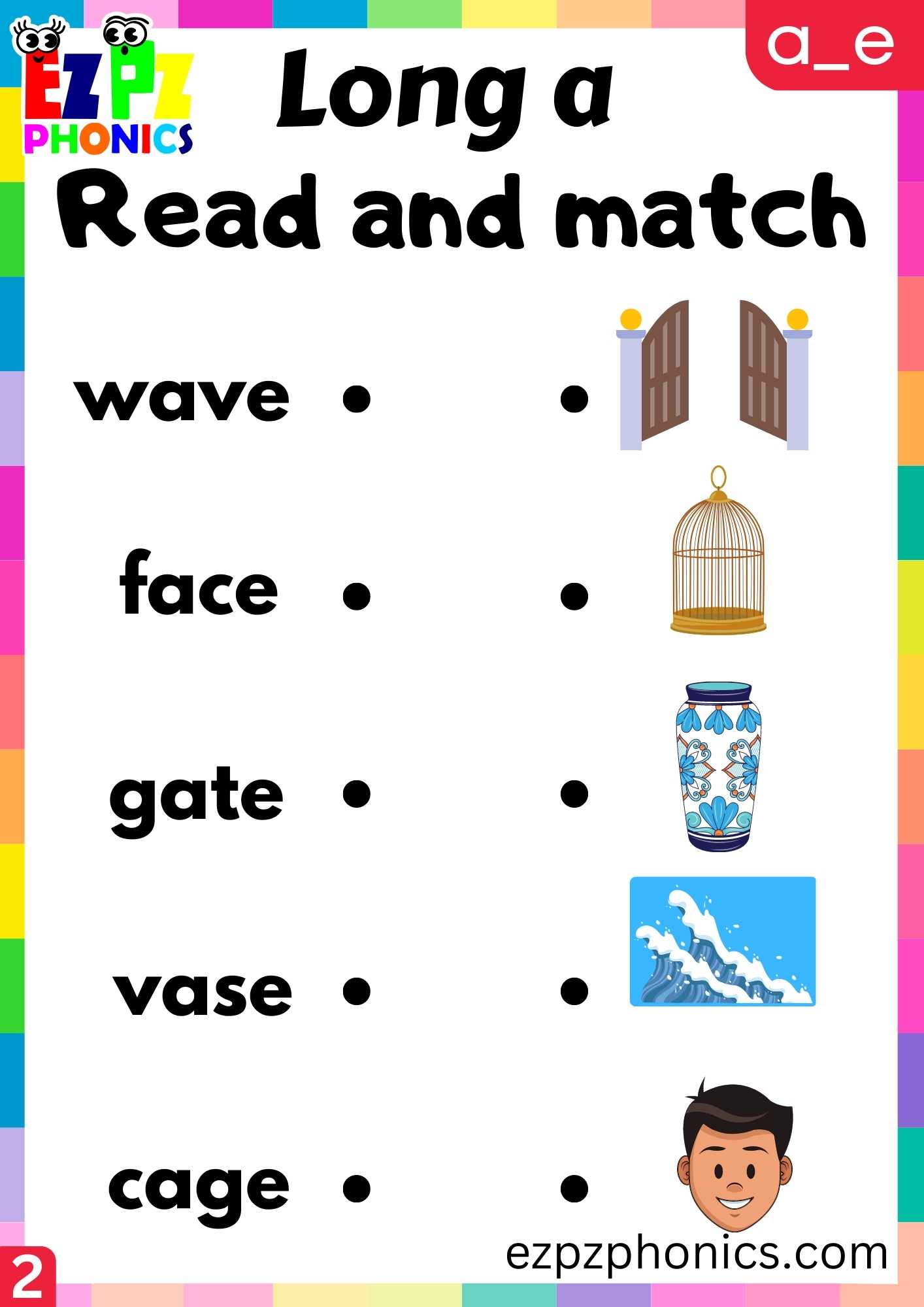 Group2 A_E Words Read And Match Long A Phonics Worksheet